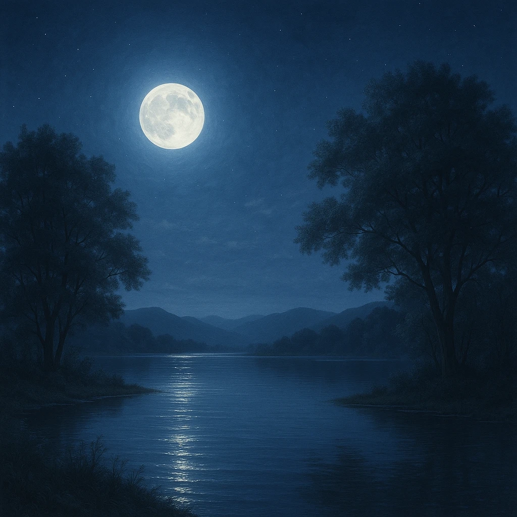 moonlight, serene, full moon, calm night, peaceful atmosphere emoji