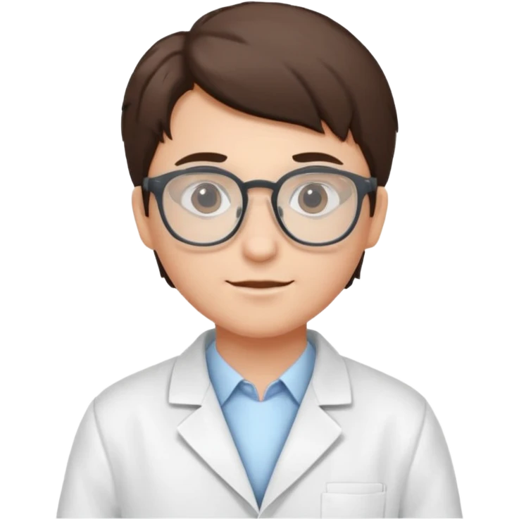 Portrait of a young scientist wearing a white lab coat, glasses emoji