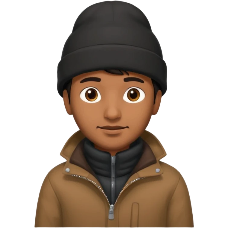 indian guy wearing a black winter hat and brown winter jacket emoji