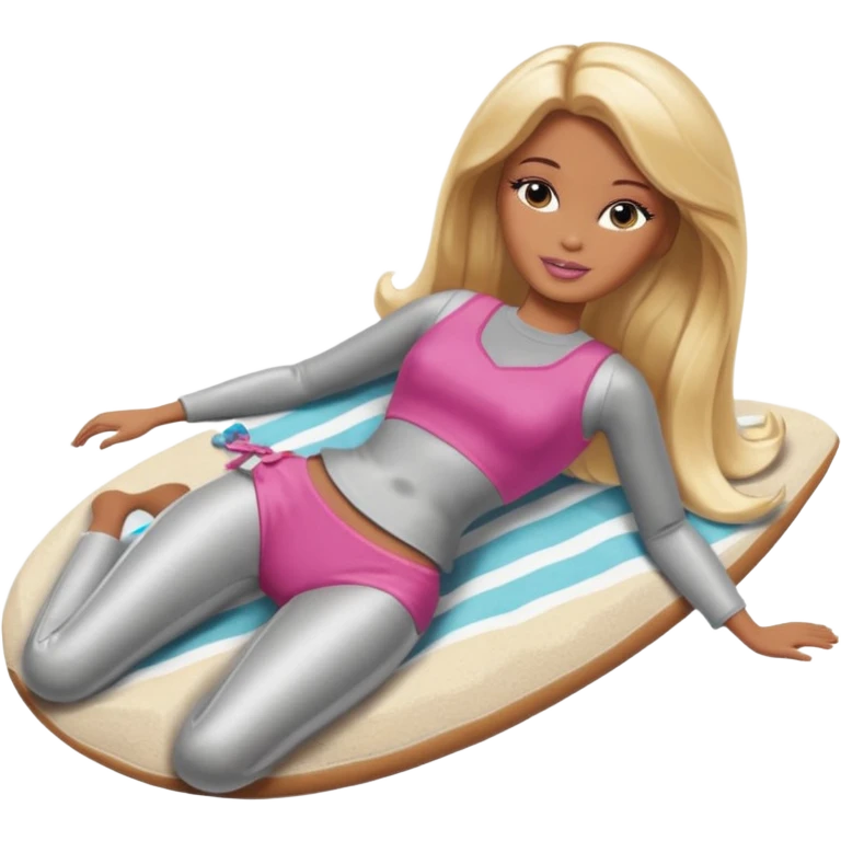 Brown skin blonde hair barbie in laying on beach  emoji