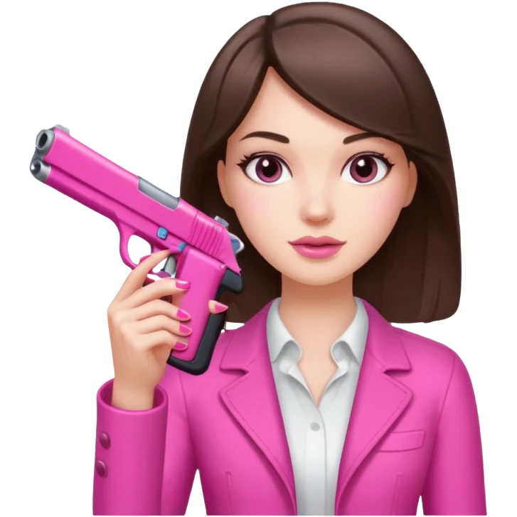 White Girl brunette hand pink nails holding pink gun emoji