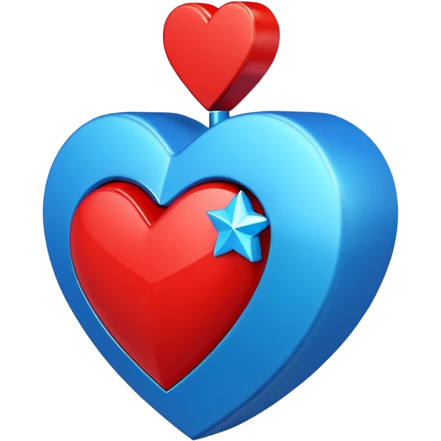 A blocky geometric red 3D heart with a bright blue star inside emoji