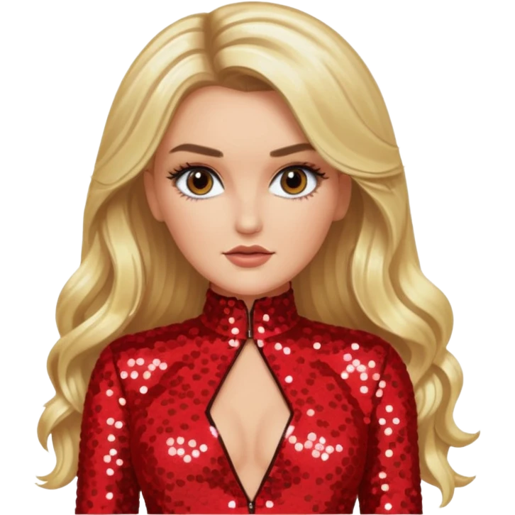 Perrie Edwards from Little Mix with long blonde hair, red sequin outfit emoji