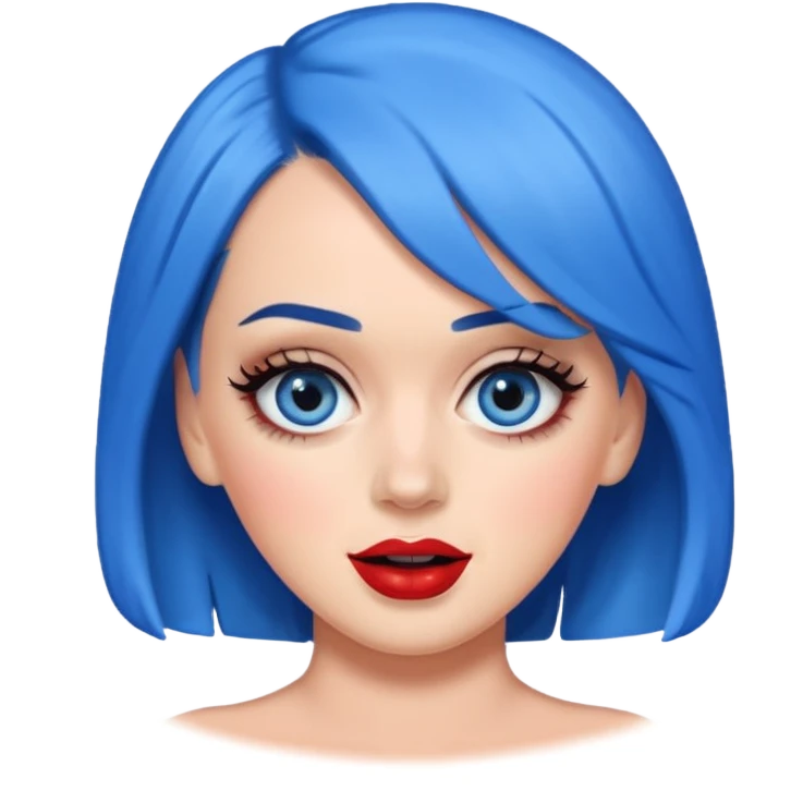 Katy Perry as an apple style emoji, blue hair, bold makeup, playful expression, no text emoji