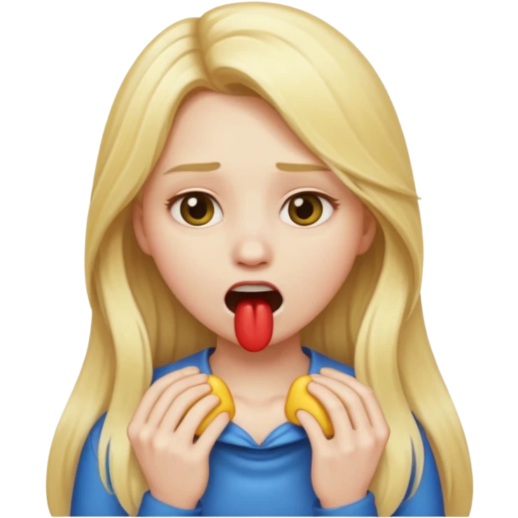 Blonde emoji girl but with long hair and it looks like she’s choking herself emoji
