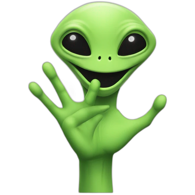 A friendly alien greeting with one hand emoji