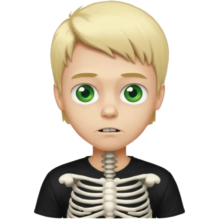 malte blond boy whit whit skeletton on it t-shirt gröna ögon crazy  emoji