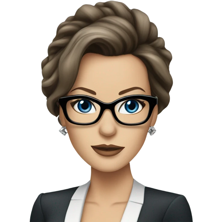 Hyper Realistic photo Kate Beckinsale blue eyes wearing glasses in a business dress emoji