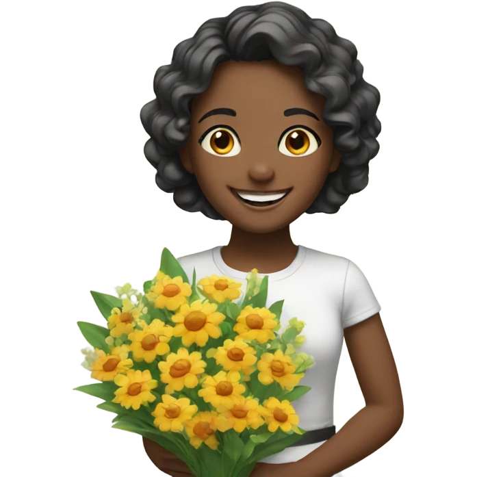 smiling girl with flower bouquet emoji