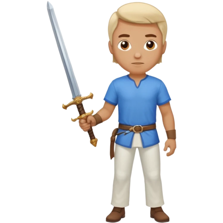 A man with blue shirt and white pant with sword in his hand emoji