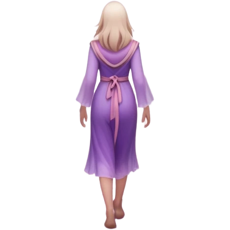 A small figure walks back across a foggy bridge, holding soft pink and purple orbs in each hand—symbolizing compassion and forgiveness. A gentle heart aura trails behind them, showing healing in motion. emoji