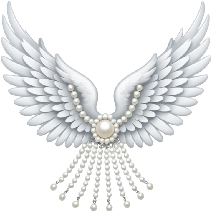 white angel wing with white lace and white pearls emoji