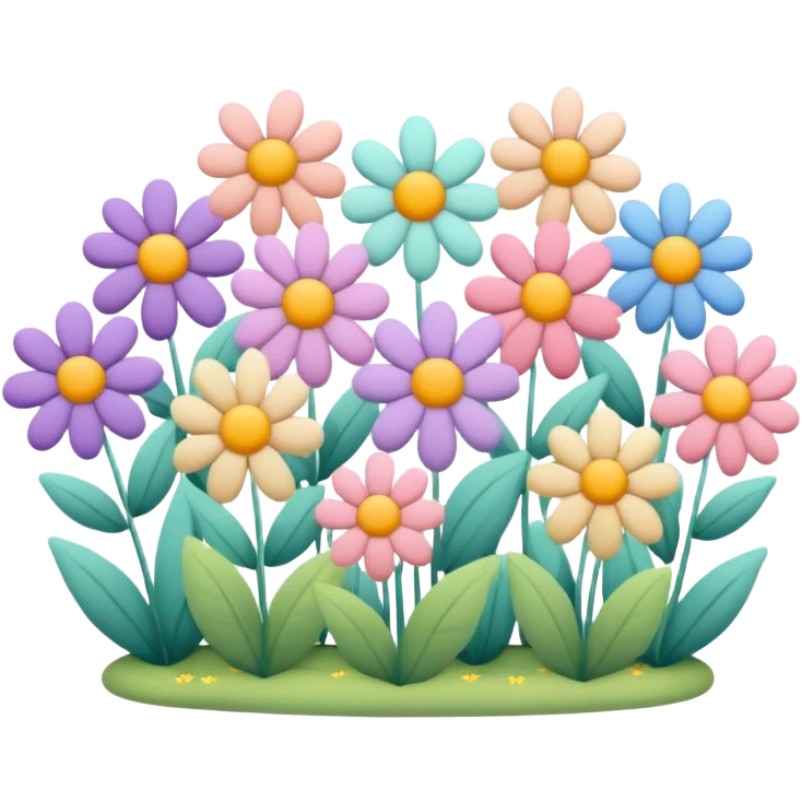 flower bed stylized with cartoonish flowers and soft pastel colors emoji
