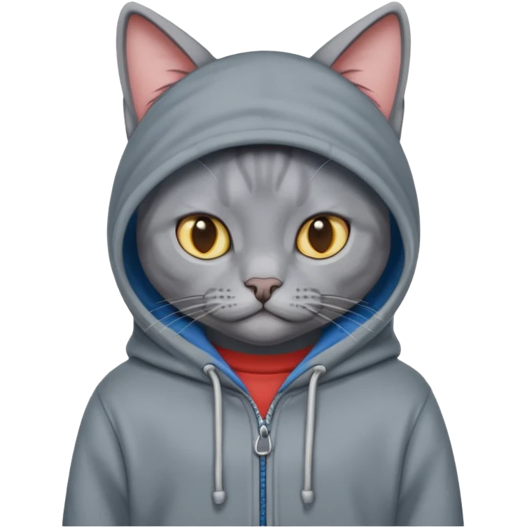 A Russian blue cat wearing a Hoody  emoji