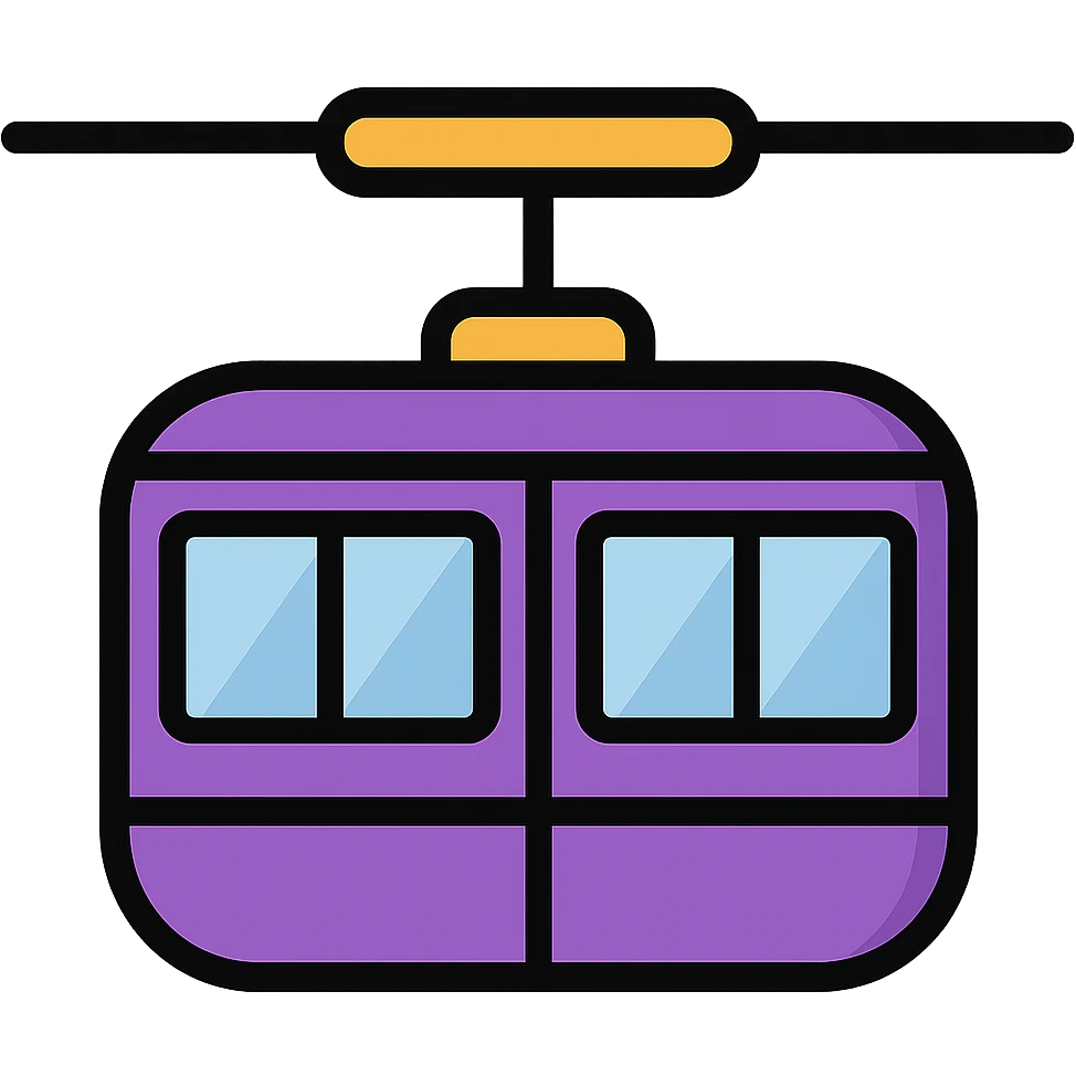 Enhance the purple cable car with more detailed and realistic features including visible windows and cables, while maintaining a clean and simple icon style with clear outlines and color. emoji