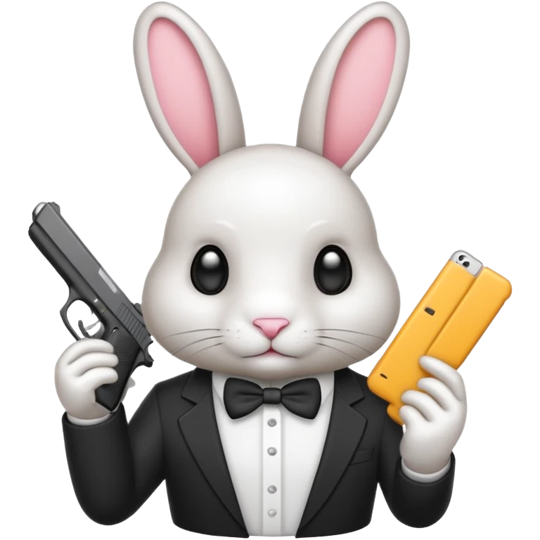 Crea un emoji de un conejo sosteniendo una glok realista de iPhone  emoji