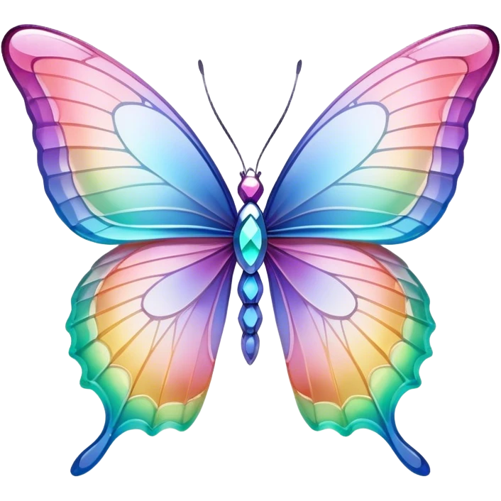 Pastel rainbow-gradient iridescent glass crystal butterfly emoji