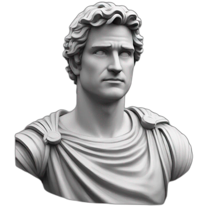 Grande estátua de um Homem romano sem roupa. Há destaque para sua v-line na cintura e seu bico do peito enorme. emoji