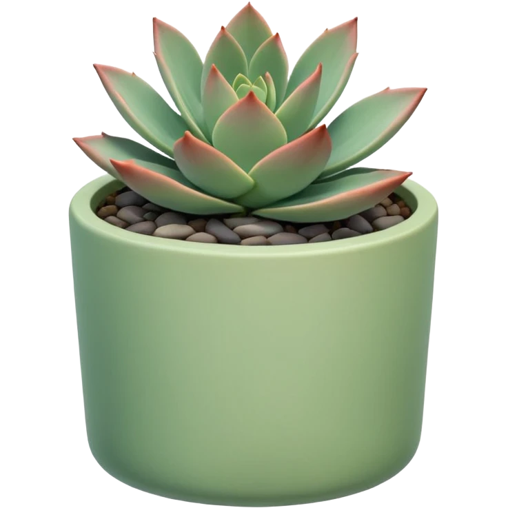 One ceramic pot in pastel green, cylindrical, and shallow, containing an echeveria succulent. emoji