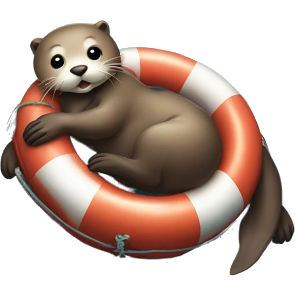 Otter lying on its back with a big belly and tired on a boat rescue buoy in the middle of the sea emoji
