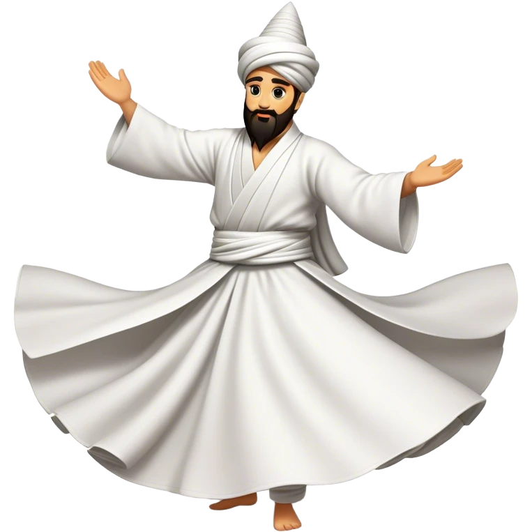 Cinematic Realistic Whirling Dervish Dance Emoji, depicted as a mesmerizing traditional Sufi dance scene with flowing robes and dynamic movement, rendered with vibrant textures and swirling mystical lighting that captures its spiritual energy. emoji