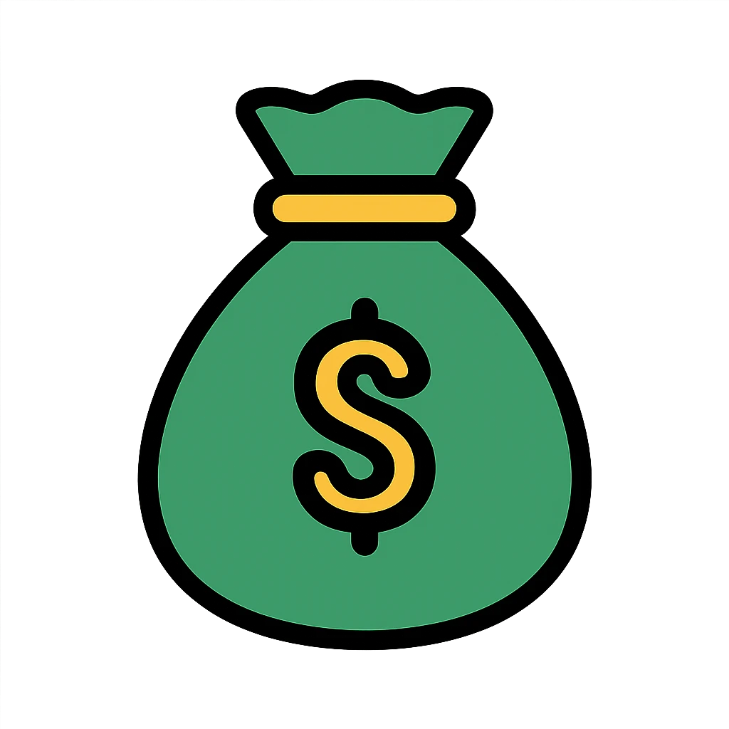 money bag icon, bold outline, modern flat style, green and gold accents emoji