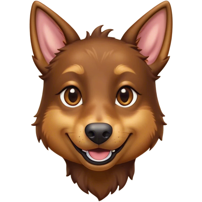 Cinematic Comical Brown and Tan Kelpie Portrait Emoji, Head tilted dramatically with an exaggeratedly amused expression, featuring a striking brown Fur with bold tan accents, wide, expressive warm eyes filled with playful disbelief, Simplified yet hilariously expressive features, highly detailed, glowing with a slightly sassy glow, high shine, dramatic yet playful, stylized with an air of cheeky mischief, bright and endearing, soft glowing outline, capturing the essence of a spirited and over-the-top herder, so meme-worthy it feels like it could side-eye its way into internet fame instantly! emoji