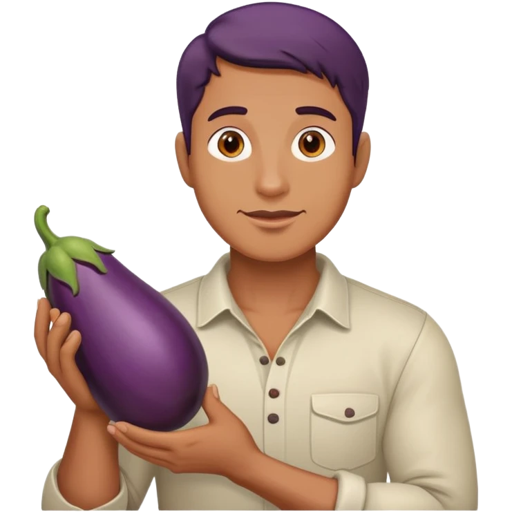 man holding a egg plant emoji