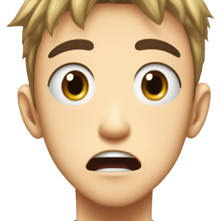 An anime character with wide eyes, open mouth, and sweat drops on their forehead. The expression should show surprise or disbelief, inspired by classic anime shock reactions. emoji