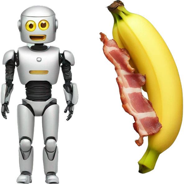 A banana turned into a robot and bacon a human emoji