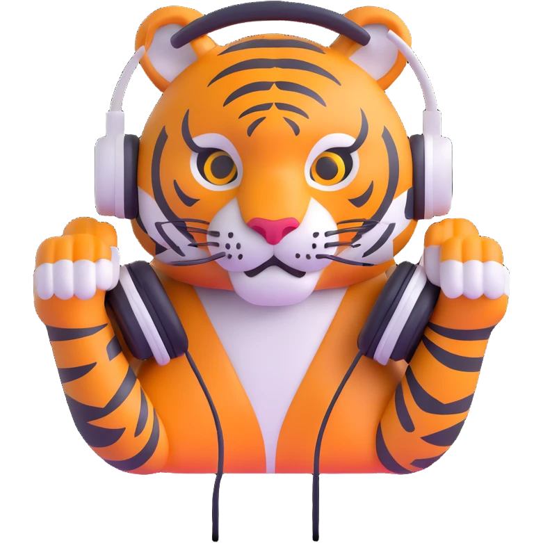 minimalist tiger wearing headphones emoji
