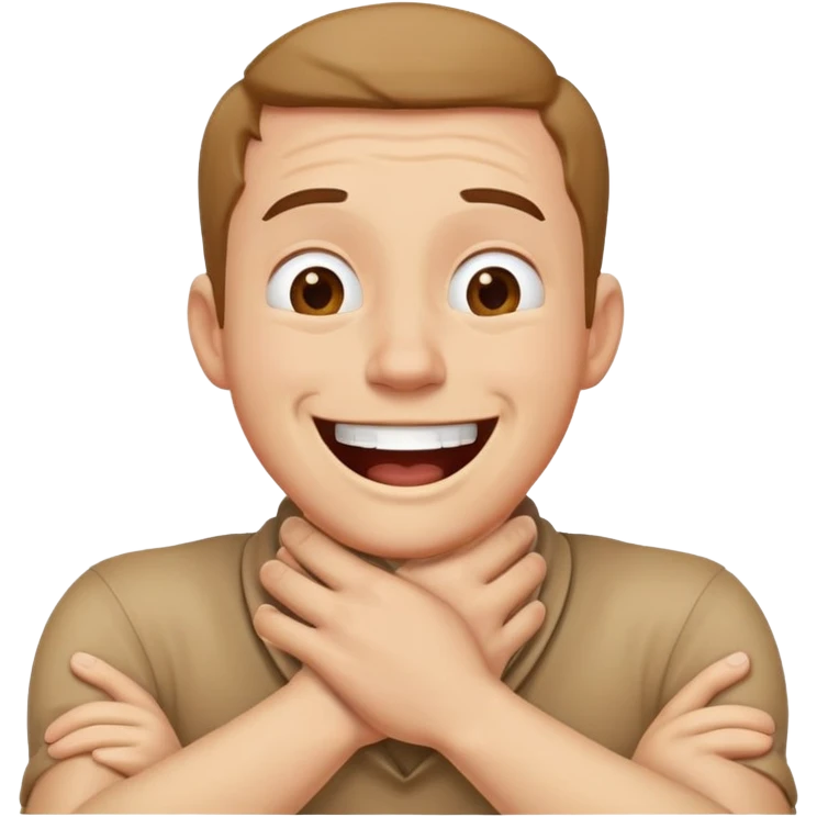 man with his hands crossed around his neck choking himself laughing  emoji