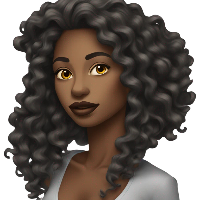 stunning african woman big lips and long wavy hair black emoji