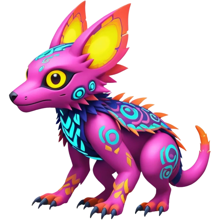 Tropical futuristic lush warm-colored modern colorful neon-colored cyber-Fakémon-Digimon-Trico-creature emoji