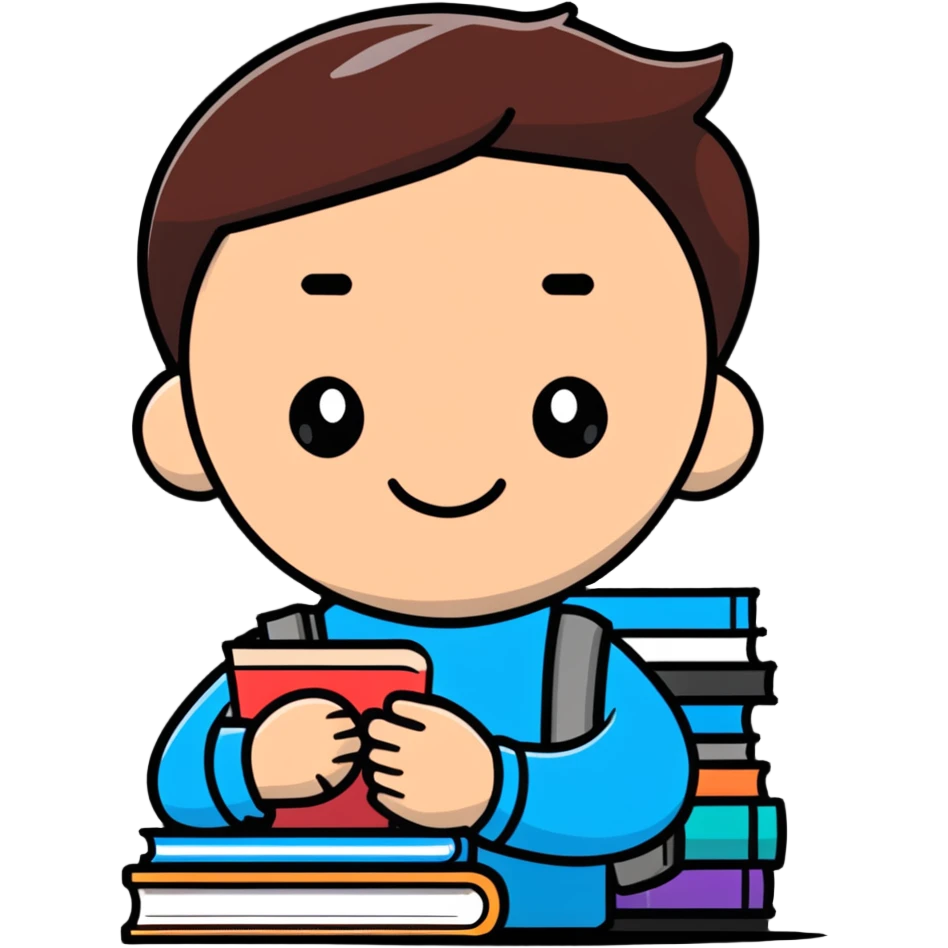 Student studying with books and coffee emoji