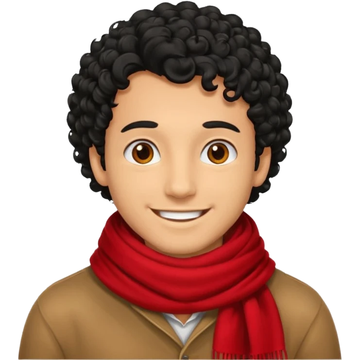 tan skin man, curly black hair wear red scraft emoji