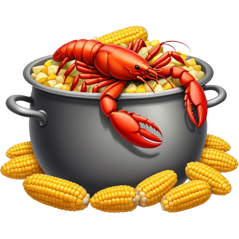 crawfish boil, lively, steaming pot, corn and potatoes, festive emoji