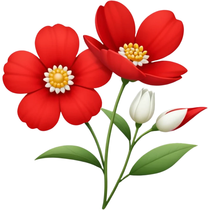 one red flower and one white flower with red band emoji
