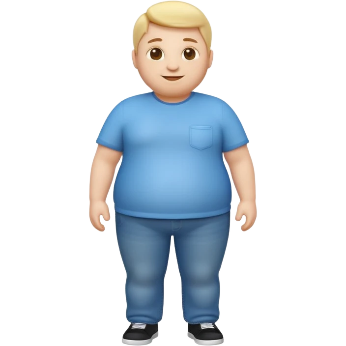 A 3D emoji in iOS emoji aesthetic style of a chubby full-body person standing upright, with round belly, soft features, and a cheerful smile. Glossy texture, bright lighting, minimal white background, friendly and expressive design. emoji