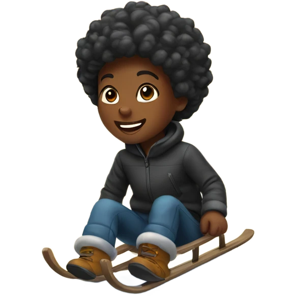 Little black kids sledding in snow on hill emoji