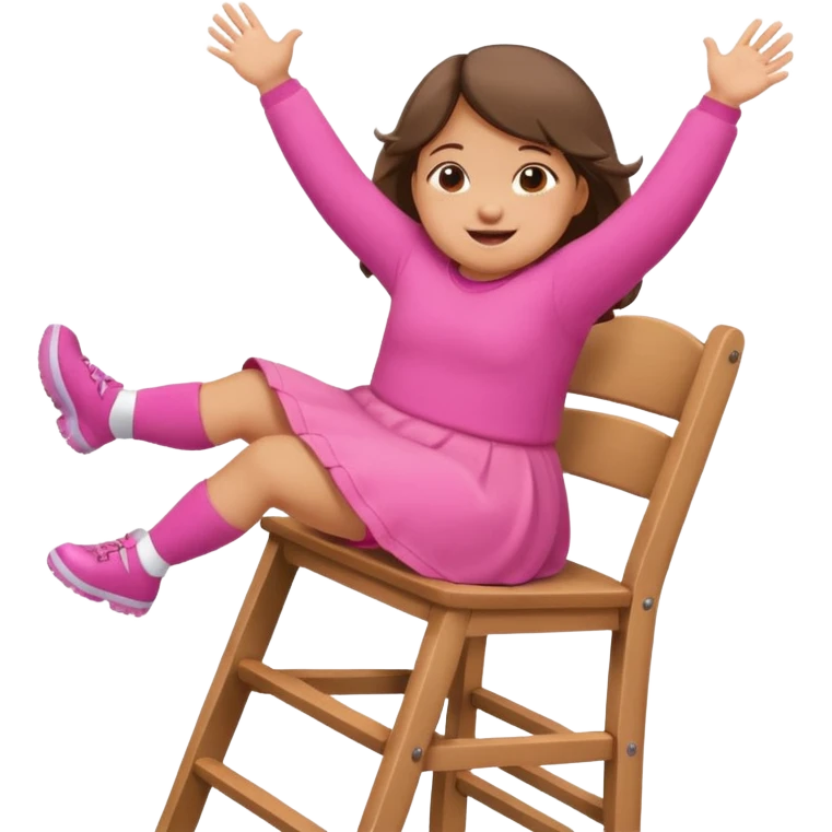 Little Girl fat but not too fat standing but falling off of a chair half in the air chair with pink clothes on standing on chair but fell off emoji