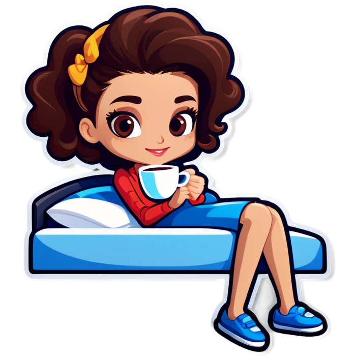una chica tomando café en la cama emoji
