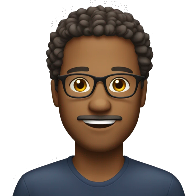 Brown male wearing glasses with curly hair, slightly round face with goatee facial hair emoji