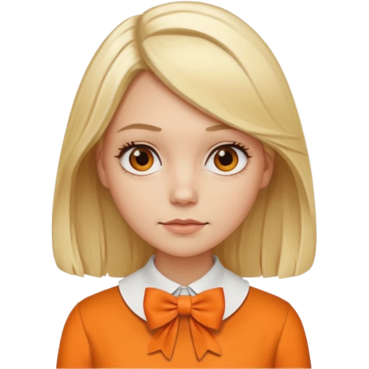 longer blond hair not smiling woman with orange blouse bow collar emoji