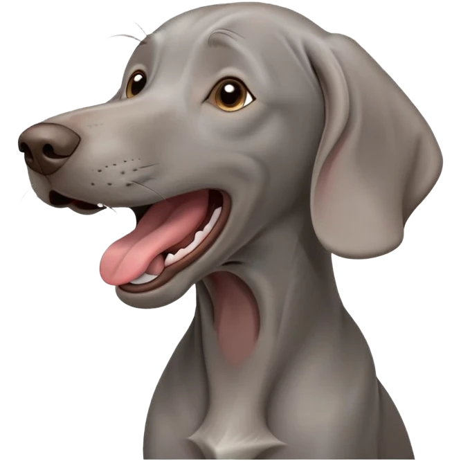 cinematic-cute-yawning-weimaraner-portrait-emoji,-head-tilted-slightly-with-a-dramatic,-wide-open-yawn,-revealing-a-sleek grey fur-with-a-subtle-shimmer,-floppy-ears-slightly-drooping,-round-brown-eyes-barely-open-in-drowsy emoji