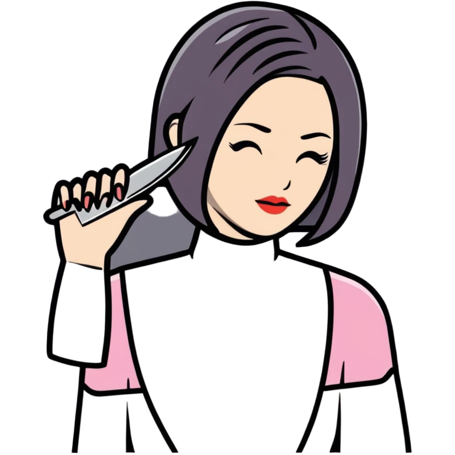 hairdresser demonstrating cutting techniques on mannequin emoji