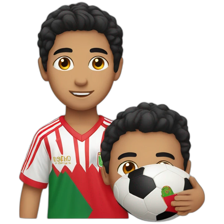 A boy with black hair and Brown eyes and morocco football shirt emoji