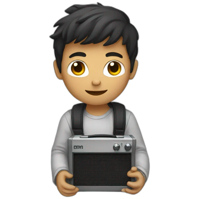 young guy with amplifier emoji