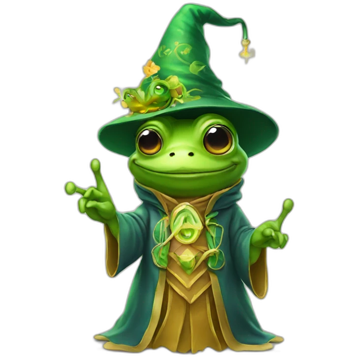 Frog wizard giving a peace sign emoji
