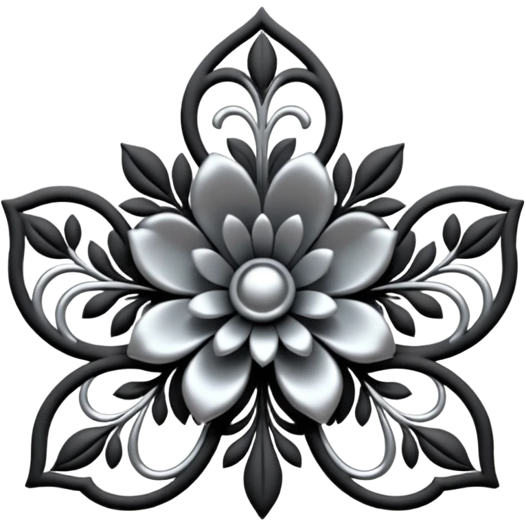 Black and silver floral filigree design, 3D, extremely detailed design emoji